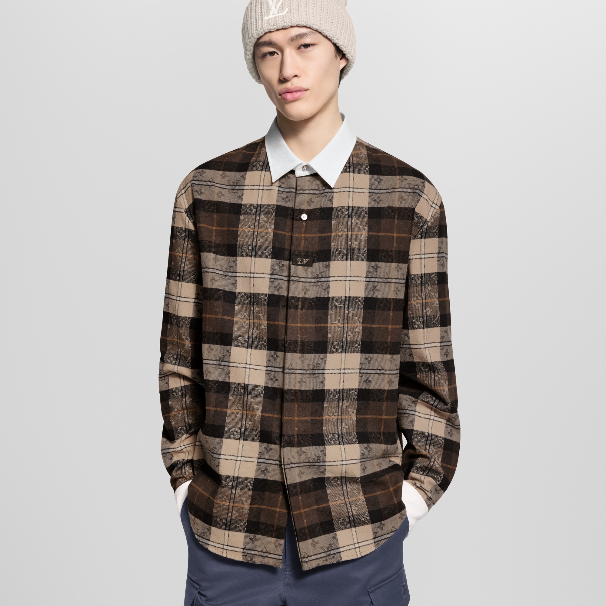 Monogram Flannel Long-Sleeved Polo Shirt - Ready-to-Wear | LOUIS